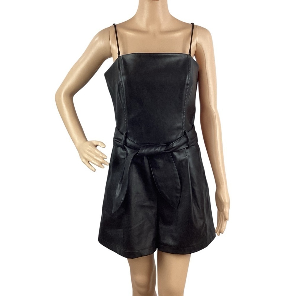 Lucy Paris Belted Faux Leather Romper Size M Black